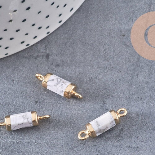Pendentif connecteur tube howlite doré,tube howlite, howlite naturelle,20mm, x1 (g2818)