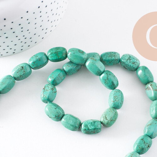 Perle longue ovale turquoise, howlite naturelle,perle turquoise,perle pierre, fil de 39,cm x1 (g5465)