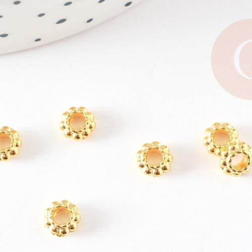 Perles intercalaires rondelles fleurs zamac doré 6mm, x50 (g5791)
