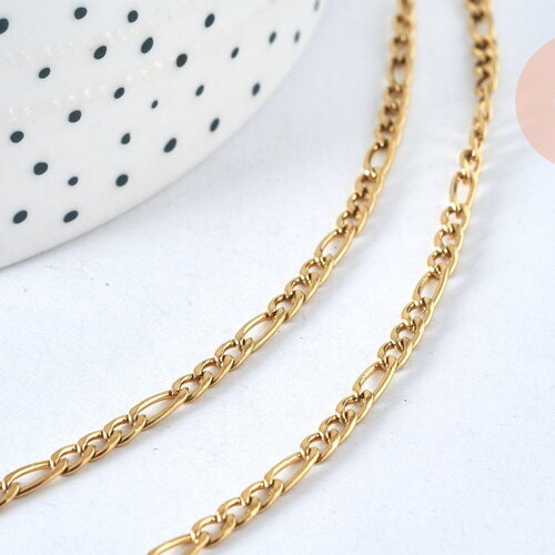 Collier chaine avec fermoir acier doré 18k figaro 3mm-45cm, x1 (g1491)