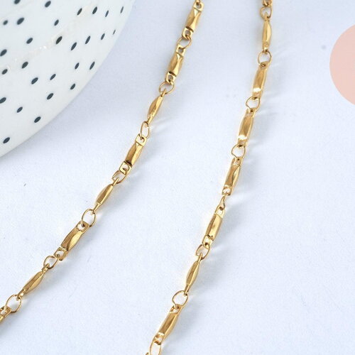 Collier chaine acier doré maille fantaisie,chaine collier inoxydable,création bijoux,chaine large,45mm,chaine complète, x1 g4632