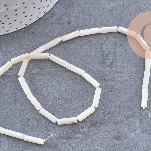 Perle tube nacre blanche naturelle 13x4mm, x1 fil de 39cm (g5608)