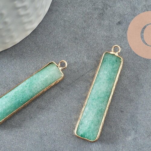Pendentif rectangle aventurine naturelle laiton doré 46.5mm, x1 (g1959)
