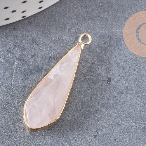 Pendentif goutte jade rose facettes doré,pendentif jade, pendentif pierre,jade naturel, jade teinté rose,31mm, x1 g2458