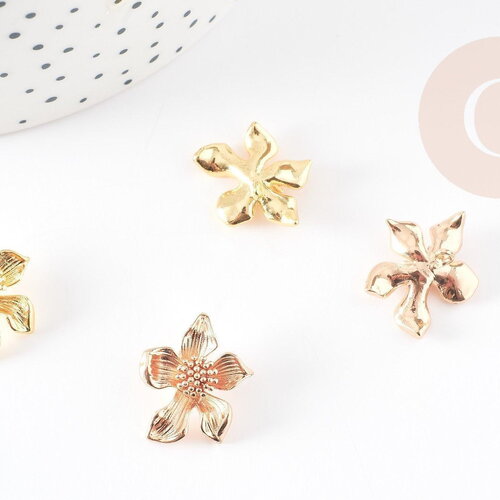 Pendentif fleur laiton doré, pendentif fleur, fleur dorée, pendentif végétal,fleur laiton, pendentif doré,19mm, x5 g0614