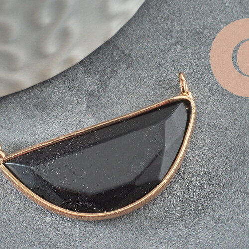 Pendentif demi-lune jade naturel noir laiton doré 32mm,creation bijou, pendentif bijoux pierre naturelle, x1 g0353