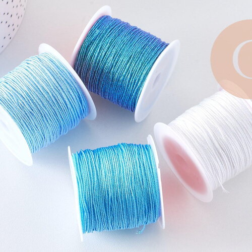 Cordon bleu métallisé 4 nuances polyester 0.8mm, cordon métallisé pour bijoux, x1 mètre (g10505)