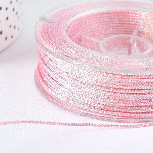 Cordon métallisé rose clair polyester 1mm, cordon pour bijoux, x1 mètre (g7474)