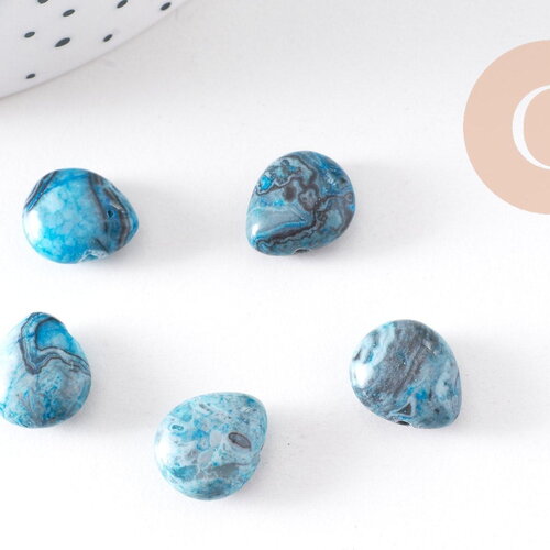 Perle goutte agate bleu facetté, agate naturel,perle jade,perle pierre précieuse, 12mm, x5 (g2044)