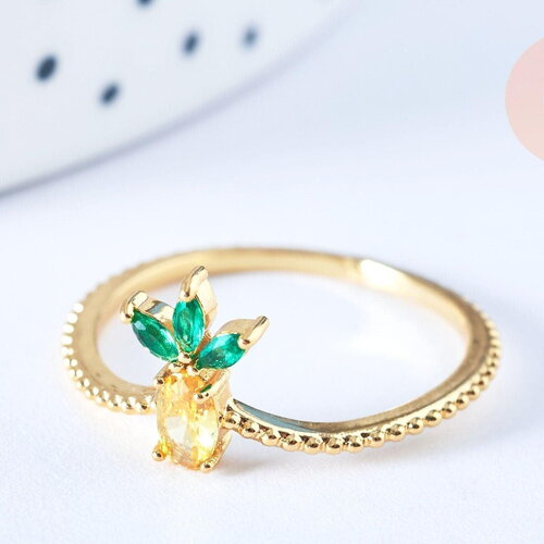 Bague fruit ananas laiton doré 16k zircons, x1 (g6580)