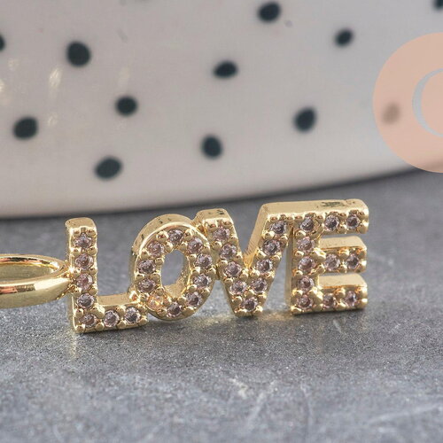 Breloque love laiton doré 18k cristal 24mm,x1 (g3033)
