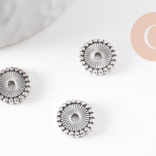 Perle intercalaire rondelle zamac argent vieilli 12mm, x10 (g0178)