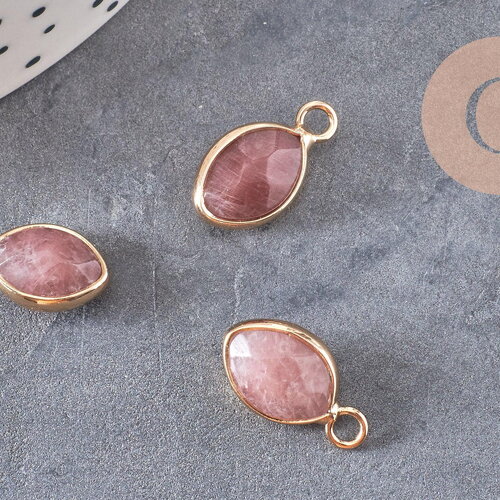 Pendentif goutte quartz fraise facette naturel 17mm, x1 (g5190)