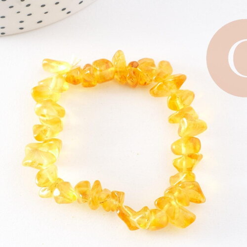 Bracelet élastique chips citrine naturelle chauffee 50mm, x1 (g5667)