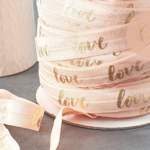 Ruban élastique or rose pêche love efjf 16mm, x1 mètre (g1523)