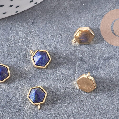Pendentif hexagone lapis lazulis,pendentif pierre, lapis naturel,pierre naturelle,9.5mm, x2 (g0860)