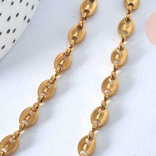 Collier chaine grain de café acier dorée 14k 45cm, x1 (g5801)