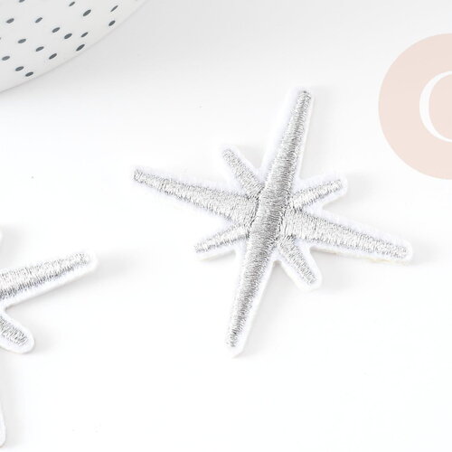 Ecusson brodé à repasser étoile des neiges customisation vêtement, écusson thermocollant,patch écusson brodé,50mm, x2 g2849