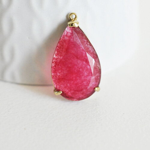 Pendentif goutte agate naturelle rouge laiton doré 32mm, x1 (g3057)