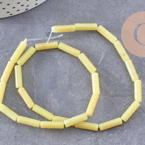Perles tube jade naturel jaune, perle pierre naturel,13mm, 30 perles, fil de 40cm, x1 (g4161)