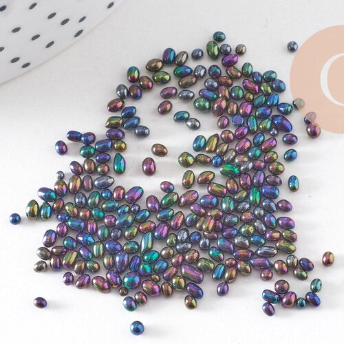 Sable verre noir irisé chips mineral 2.5~3mm non percé, x10gr (g1117)