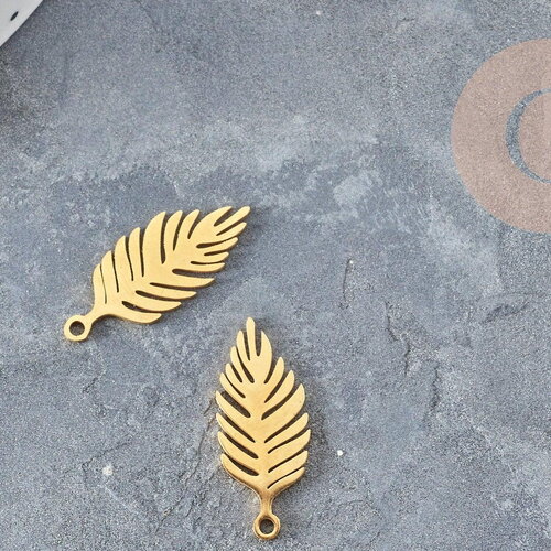 Pendentif acier 201 inoxydable doré feuille 25mm ,breloque acier inoxydable pour création bijoux, x1 (g5728)