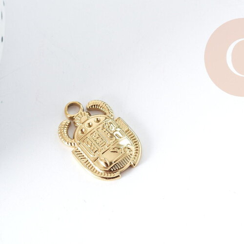 Pendentif scarabée egyptien acier 304 inoxydable doré ip 20.5mm, x1 (g8995)