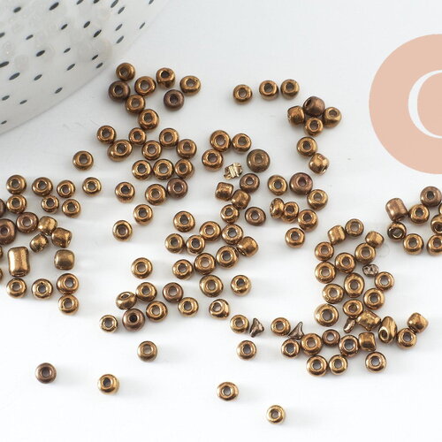 Petite perles de rocaille verre bronze 2.5mm, x10gr (g0825)