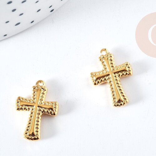 Pendentif croix acier 304 doré inoxydable 18mm, x1 (g8714)