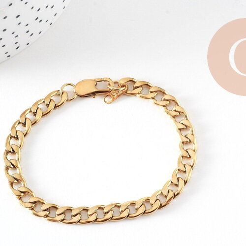 Bracelet grosse maille figaro gourmette acier doré 14k, 20cm, x1 (g4447)