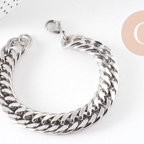 Bracelet gros maillons en inoxydable 304 platine, x1 (g0273)