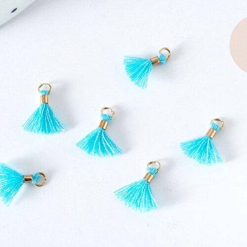 Pompon bleu vif polyestère support doré 10-15mm,décoration pompon, pompon boucles,fabrication bijoux bohème,les 10 g8224