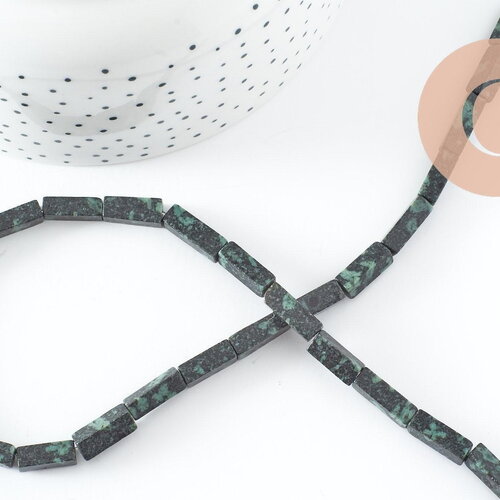 Perle rectangle jaspe noir et vert naturel, x1 fil de 40cm (g2353)