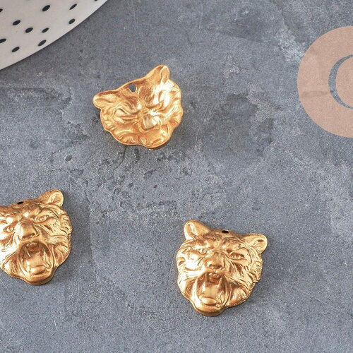 Pendentif tigre relief laiton brut 16m, x1 (g10163)