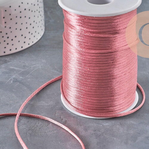 Cordon queue de rat polyester vieux rose 2mm, x5 mètres (g11223)