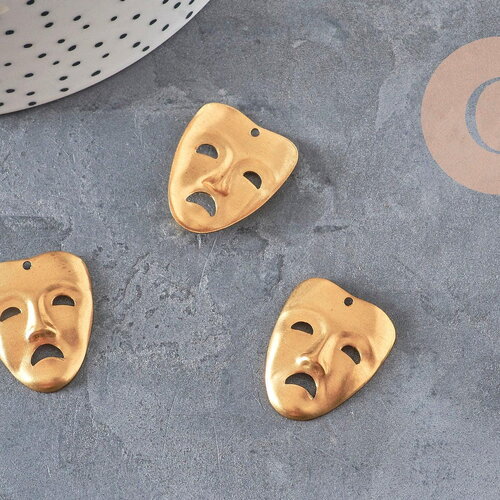 Pendentif masque carnaval théâtre laiton brut 25mm, x1 (g10164)