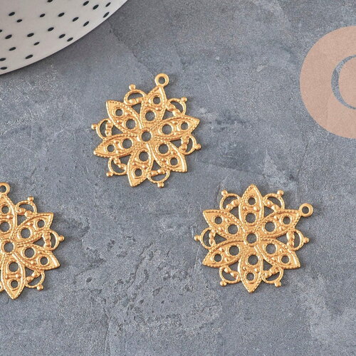 Pendentif estampe rosace rond laiton brut 26mm, x2 (g10166)