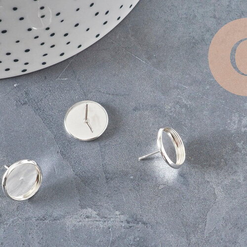 Clous-puces oreille support cabochon rond 12mm acier 304 inoxydable argenté, x10 (g11214)