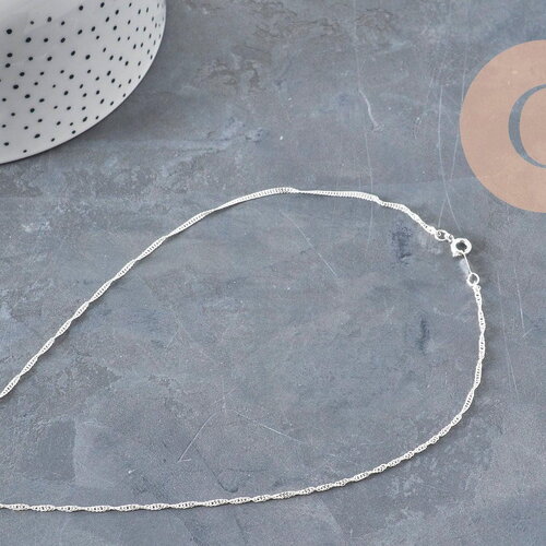 Collier chaine singapour acier inoxydable argenté 2mm/43cm, x1 (g11203)