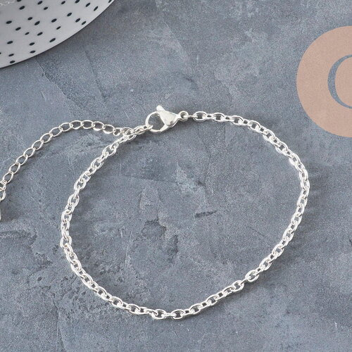 Bracelet maille forçat acier inoxydable 304 argenté 4mm/18.5cm, x1 (g11204)