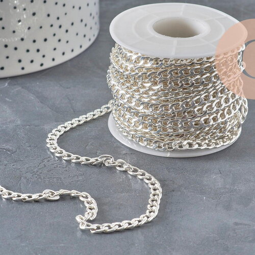 Chaine maille courbe plate acier 304 inoxydable argenté 7x4.5mm, x1 mètre (g11199)