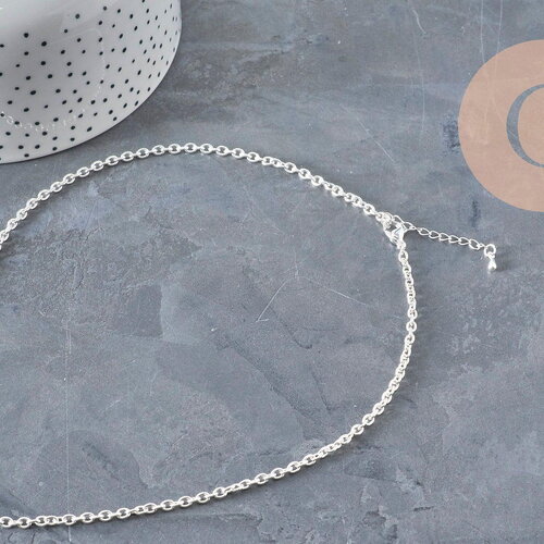 Collier chaine forçat acier inoxydable argenté 4mm/45.5cm + extension, x1 (g11202)