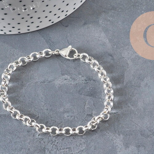 Bracelet maille rolo acier inoxydable 304 argenté 6mm, 19.1cm, x1 (g11200)