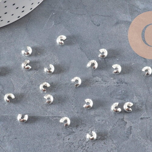 Caches perles à écraser en laiton argenté lisse 4mm, x20 (g11179)