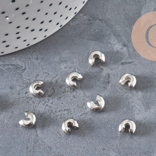 Caches perles à écraser acier 304 platine 8x7mm, x20 (g11177)