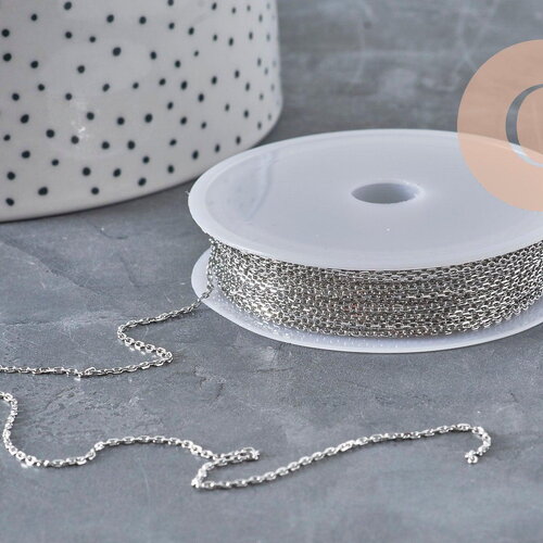 Chaine maille forçat acier inoxydable platine 1.5mm, x1 mètre (g11194)