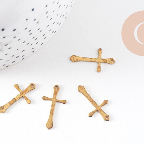 Pendentif croix laiton brut 25mm, x10 (g1503)
