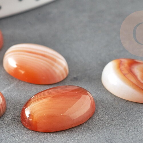 Cabochon ovale agate naturelle orange rayée 18x13mm, x1 (g5062)