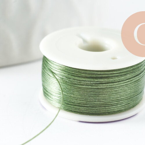 Fil pour tissage de perles delica miyuki nylon vert kaki 0.1mm, x1 rouleau de 46 mètres (g10565)