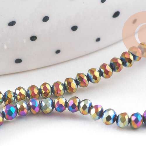 Perles abacus cristal à facette noir irisé 3x2mm, x1 fil de 32cm (g4692)